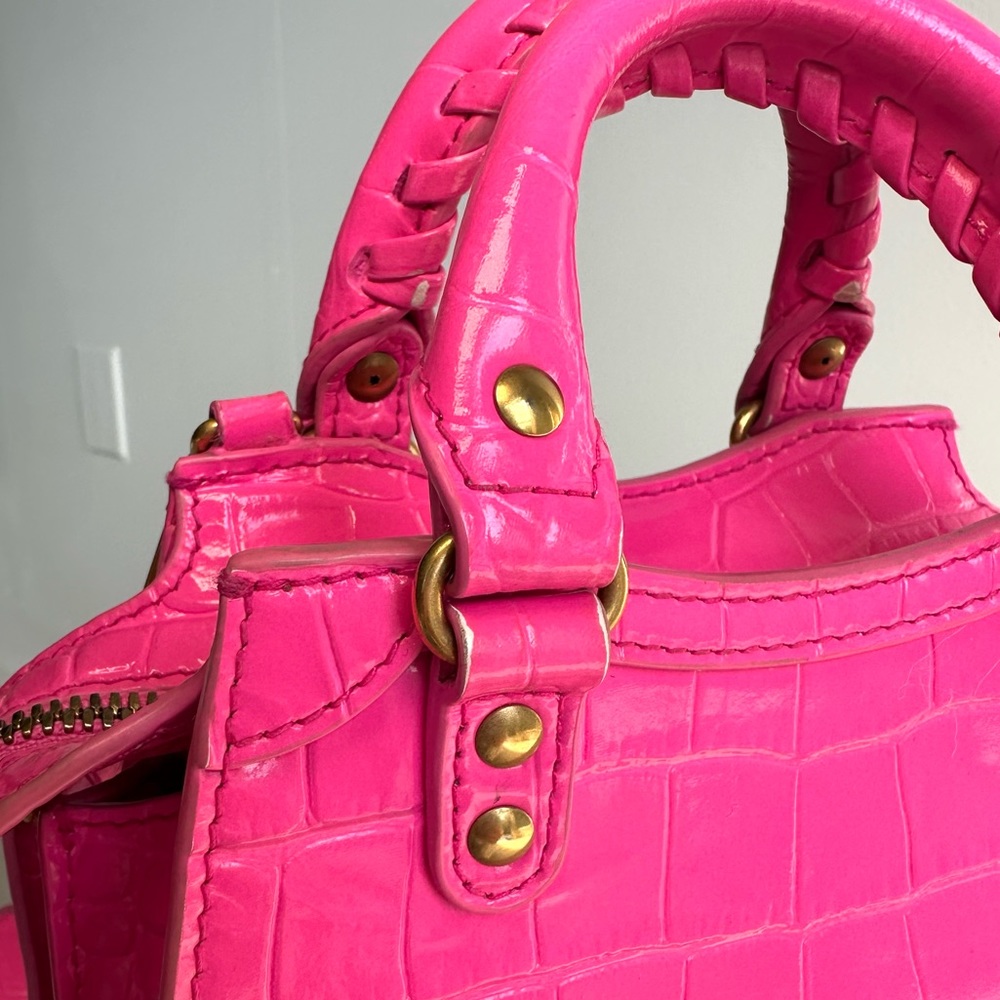 Balenciaga Neo Classic Nano Size In Bright Pink Croco Leather - Picture 9 of 11